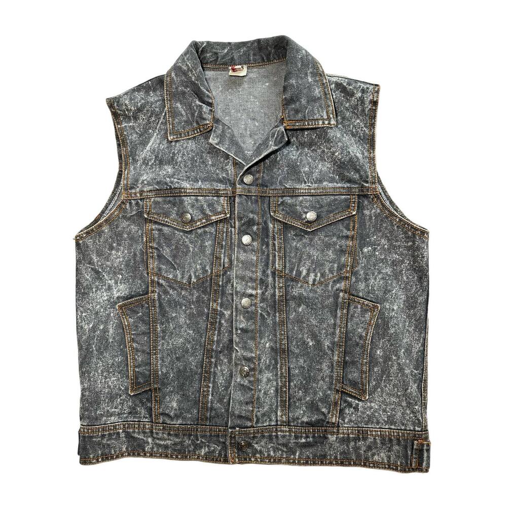 Bank Distressed  Denim Vest Snap Close Size Small